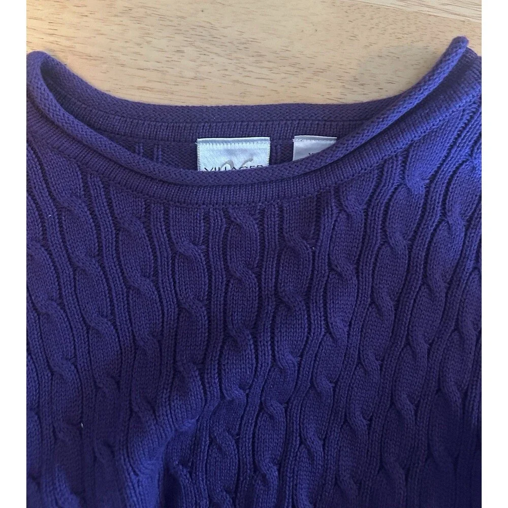 Eggplant Purple Cable Knit Sweater Women XL 100% Cotton Villager Sport Claiborne - Picture 10 of 10